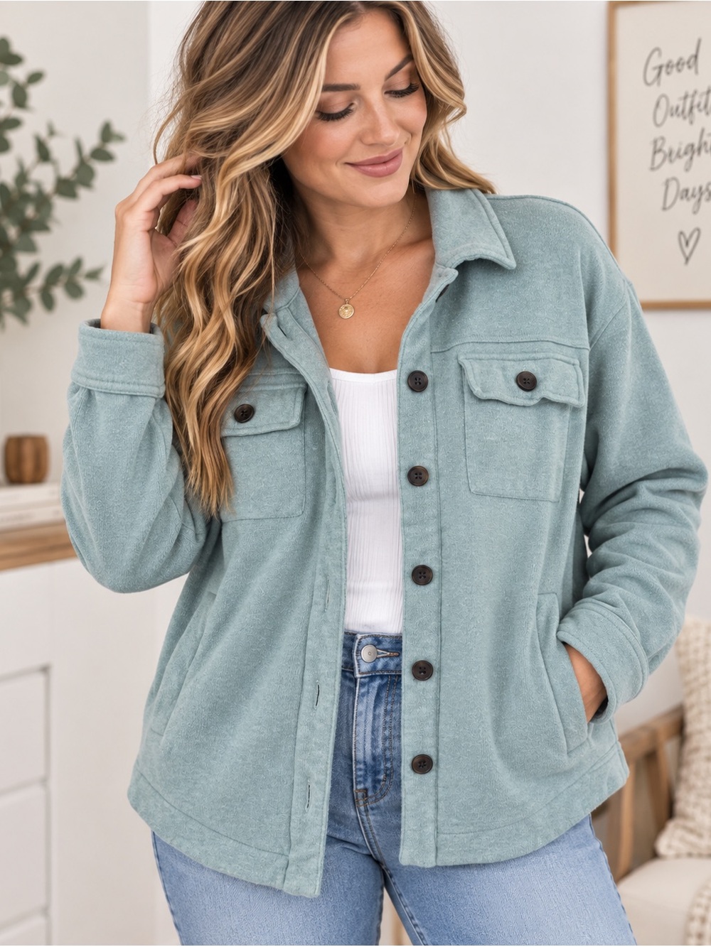 Madewell Blue Green Cotton Shacket Button Front Jacket Size M